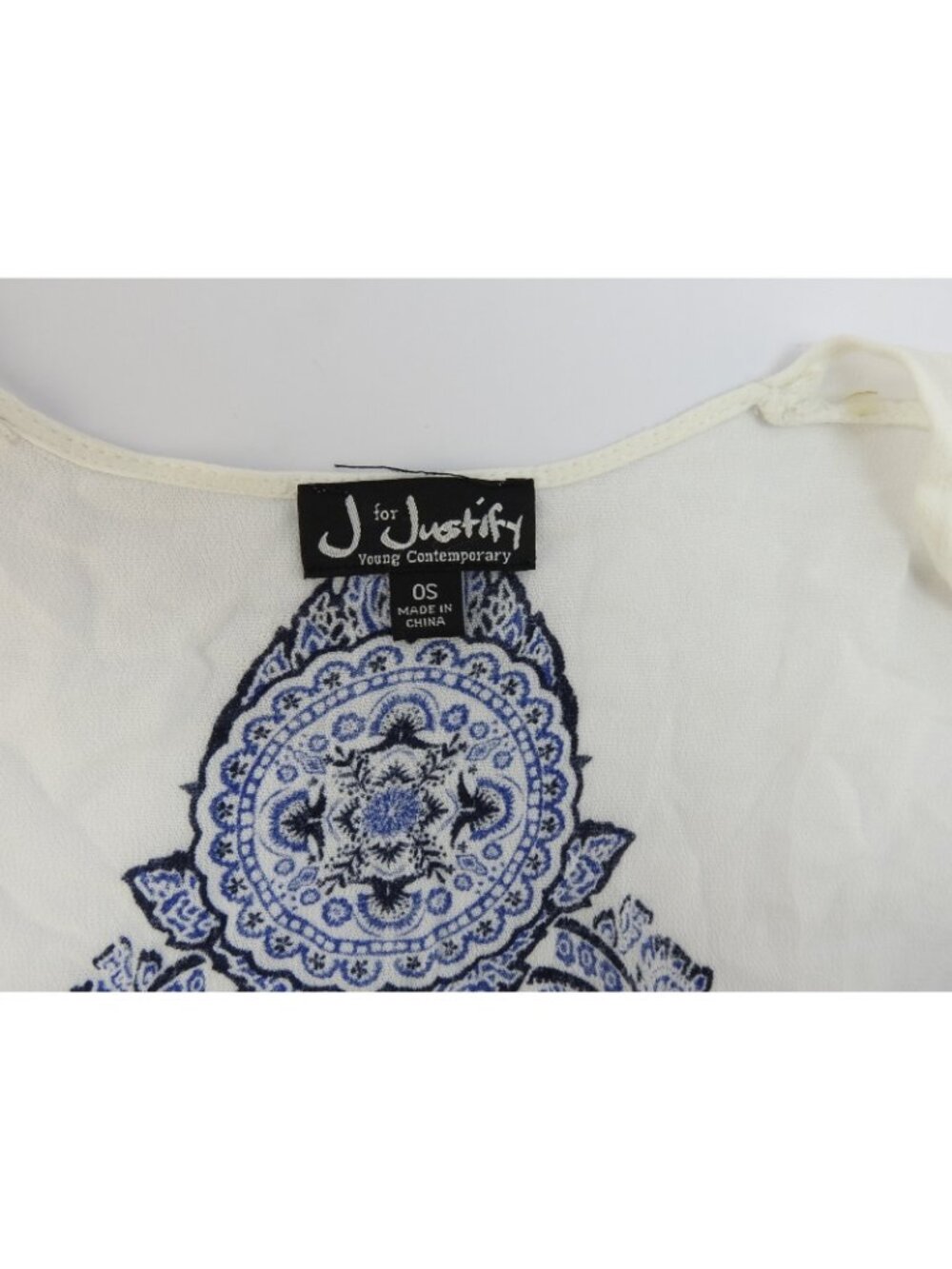 J For Justify White Blue Medallion Kimono Boho Festival Beach Cover Up OS - Picture 5 of 7